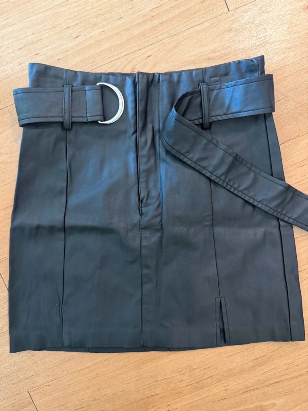 Black Faux Leather Mini Skirt with Belt